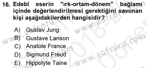 Eleştiri Kuramları Dersi 2018 - 2019 Yılı (Final) Dönem Sonu Sınav Soruları 16. Soru