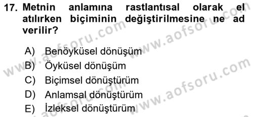 Eleştiri Kuramları Dersi 2018 - 2019 Yılı (Final) Dönem Sonu Sınav Soruları 17. Soru