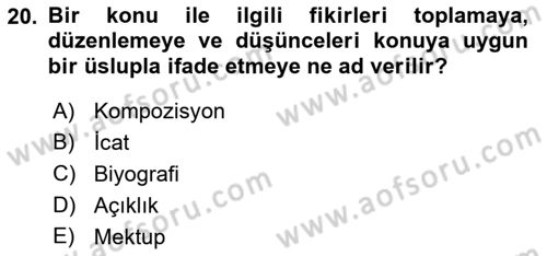 Eleştiri Kuramları Dersi 2018 - 2019 Yılı (Final) Dönem Sonu Sınav Soruları 20. Soru