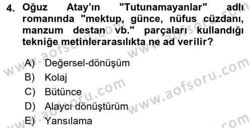 Eleştiri Kuramları Dersi 2018 - 2019 Yılı (Final) Dönem Sonu Sınav Soruları 4. Soru