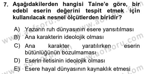 Eleştiri Kuramları Dersi 2018 - 2019 Yılı (Final) Dönem Sonu Sınav Soruları 7. Soru