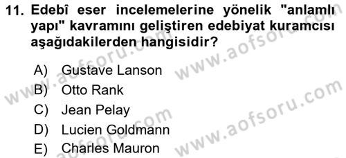 Eleştiri Kuramları Dersi 2018 - 2019 Yılı Yaz Okulu Sınav Soruları 11. Soru