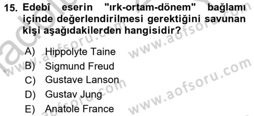 Eleştiri Kuramları Dersi 2018 - 2019 Yılı Yaz Okulu Sınav Soruları 15. Soru