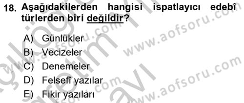 Eleştiri Kuramları Dersi 2018 - 2019 Yılı Yaz Okulu Sınav Soruları 18. Soru