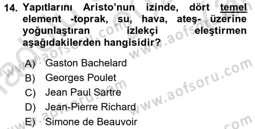 Eleştiri Kuramları Dersi 2020 - 2021 Yılı Yaz Okulu Sınav Soruları 14. Soru