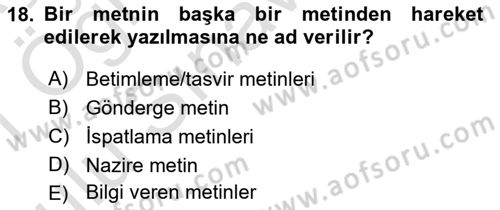 Eleştiri Kuramları Dersi 2020 - 2021 Yılı Yaz Okulu Sınav Soruları 18. Soru