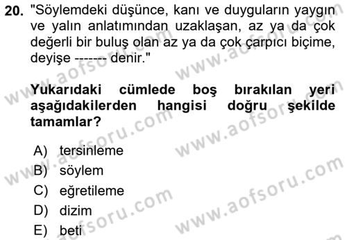 Eleştiri Kuramları Dersi 2020 - 2021 Yılı Yaz Okulu Sınav Soruları 20. Soru