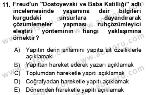 Eleştiri Kuramları Dersi 2021 - 2022 Yılı (Vize) Ara Sınav Soruları 11. Soru