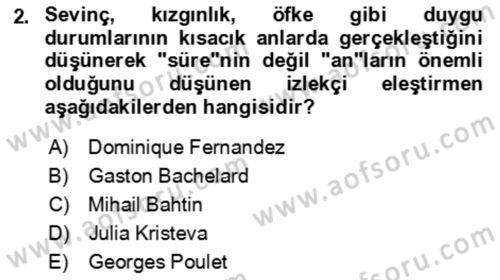 Eleştiri Kuramları Dersi 2021 - 2022 Yılı (Vize) Ara Sınav Soruları 2. Soru