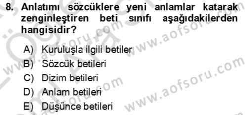 Eleştiri Kuramları Dersi 2021 - 2022 Yılı (Vize) Ara Sınav Soruları 8. Soru