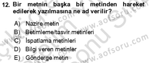 Eleştiri Kuramları Dersi 2021 - 2022 Yılı (Final) Dönem Sonu Sınav Soruları 12. Soru