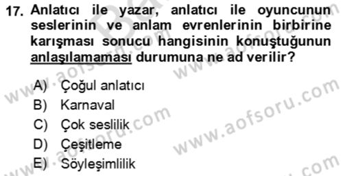 Eleştiri Kuramları Dersi 2021 - 2022 Yılı (Final) Dönem Sonu Sınav Soruları 17. Soru