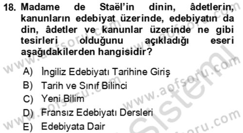 Eleştiri Kuramları Dersi 2021 - 2022 Yılı (Final) Dönem Sonu Sınav Soruları 18. Soru