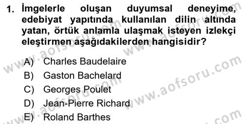 Eleştiri Kuramları Dersi 2021 - 2022 Yılı Yaz Okulu Sınav Soruları 1. Soru