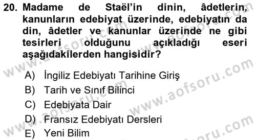 Eleştiri Kuramları Dersi 2021 - 2022 Yılı Yaz Okulu Sınav Soruları 20. Soru