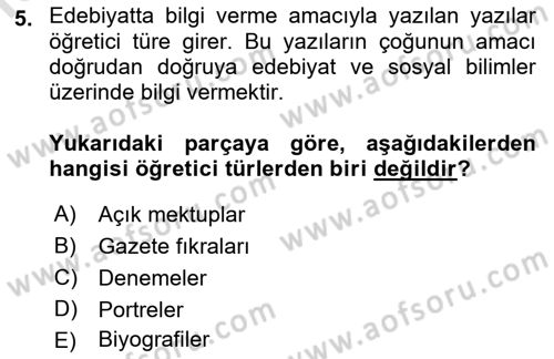 Eleştiri Kuramları Dersi 2021 - 2022 Yılı Yaz Okulu Sınav Soruları 5. Soru