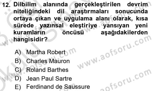 Eleştiri Kuramları Dersi 2022 - 2023 Yılı Yaz Okulu Sınav Soruları 12. Soru