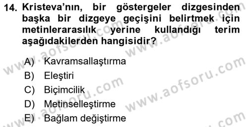 Eleştiri Kuramları Dersi 2022 - 2023 Yılı Yaz Okulu Sınav Soruları 14. Soru