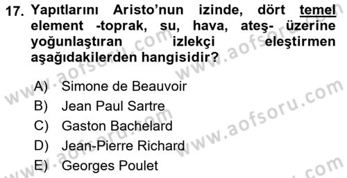 Eleştiri Kuramları Dersi 2022 - 2023 Yılı Yaz Okulu Sınav Soruları 17. Soru