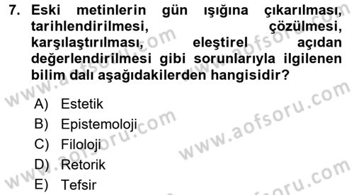 Eleştiri Kuramları Dersi 2022 - 2023 Yılı Yaz Okulu Sınav Soruları 7. Soru