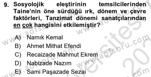 Eleştiri Kuramları Dersi 2022 - 2023 Yılı Yaz Okulu Sınav Soruları 9. Soru