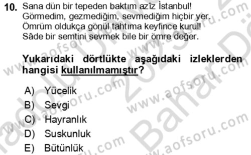 Eleştiri Kuramları Dersi 2023 - 2024 Yılı (Vize) Ara Sınav Soruları 10. Soru