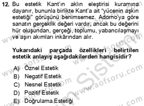 Eleştiri Kuramları Dersi 2023 - 2024 Yılı (Vize) Ara Sınav Soruları 12. Soru