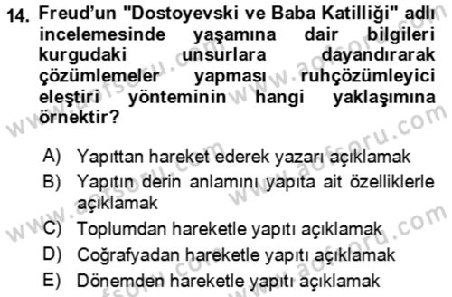 Eleştiri Kuramları Dersi 2023 - 2024 Yılı (Vize) Ara Sınav Soruları 14. Soru