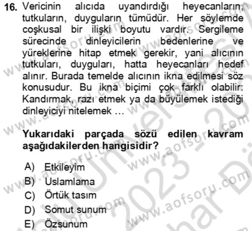Eleştiri Kuramları Dersi 2023 - 2024 Yılı (Vize) Ara Sınav Soruları 16. Soru