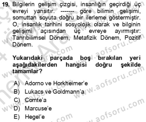 Eleştiri Kuramları Dersi 2023 - 2024 Yılı (Vize) Ara Sınav Soruları 19. Soru