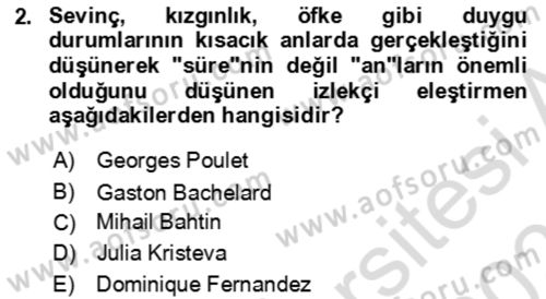Eleştiri Kuramları Dersi 2023 - 2024 Yılı (Vize) Ara Sınav Soruları 2. Soru
