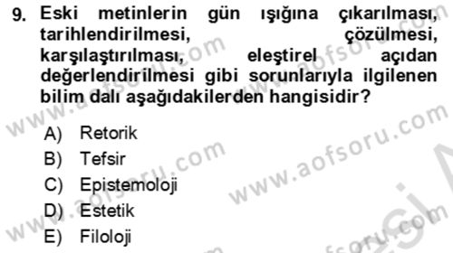 Eleştiri Kuramları Dersi 2023 - 2024 Yılı (Vize) Ara Sınav Soruları 9. Soru