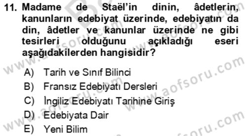 Eleştiri Kuramları Dersi 2023 - 2024 Yılı (Final) Dönem Sonu Sınav Soruları 11. Soru