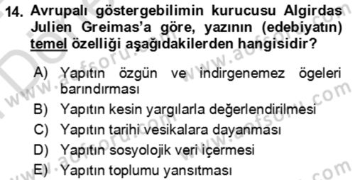 Eleştiri Kuramları Dersi 2023 - 2024 Yılı (Final) Dönem Sonu Sınav Soruları 14. Soru