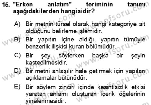 Eleştiri Kuramları Dersi 2023 - 2024 Yılı (Final) Dönem Sonu Sınav Soruları 15. Soru