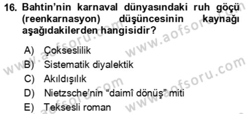Eleştiri Kuramları Dersi 2023 - 2024 Yılı (Final) Dönem Sonu Sınav Soruları 16. Soru