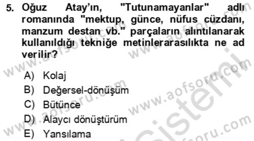 Eleştiri Kuramları Dersi 2023 - 2024 Yılı (Final) Dönem Sonu Sınav Soruları 5. Soru