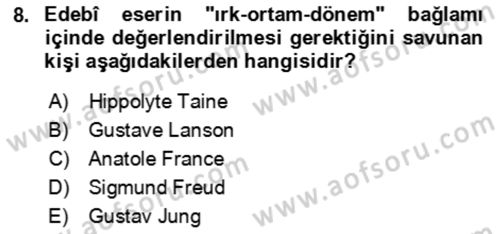 Eleştiri Kuramları Dersi 2023 - 2024 Yılı (Final) Dönem Sonu Sınav Soruları 8. Soru