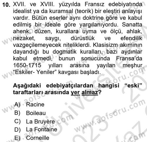 Eleştiri Kuramları Dersi 2023 - 2024 Yılı Yaz Okulu Sınav Soruları 10. Soru