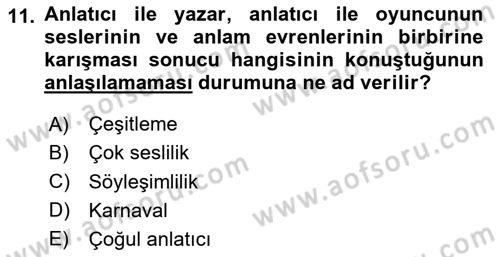 Eleştiri Kuramları Dersi 2023 - 2024 Yılı Yaz Okulu Sınav Soruları 11. Soru