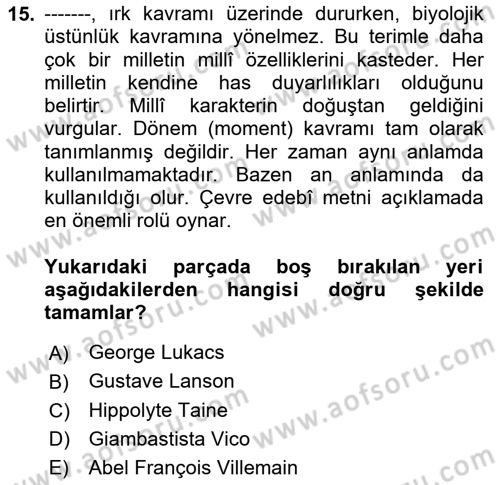 Eleştiri Kuramları Dersi 2023 - 2024 Yılı Yaz Okulu Sınav Soruları 15. Soru