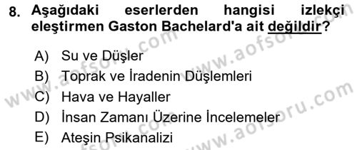 Eleştiri Kuramları Dersi 2023 - 2024 Yılı Yaz Okulu Sınav Soruları 8. Soru