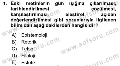 Eleştiri Kuramları Dersi 2024 - 2025 Yılı (Vize) Ara Sınav Soruları 1. Soru