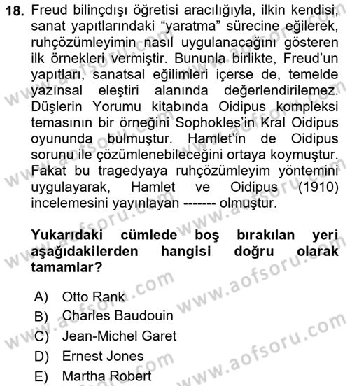 Eleştiri Kuramları Dersi 2024 - 2025 Yılı (Vize) Ara Sınav Soruları 18. Soru