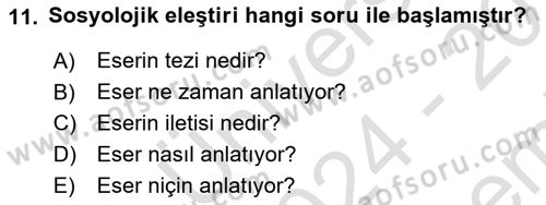 Eleştiri Kuramları Dersi 2024 - 2025 Yılı (Final) Dönem Sonu Sınav Soruları 11. Soru