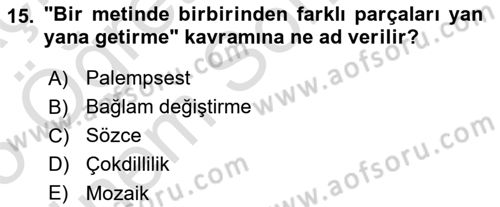 Eleştiri Kuramları Dersi 2024 - 2025 Yılı (Final) Dönem Sonu Sınav Soruları 15. Soru
