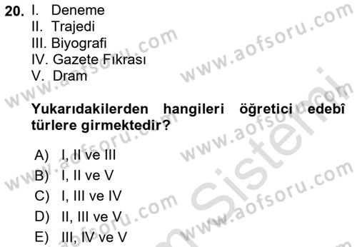 Eleştiri Kuramları Dersi 2024 - 2025 Yılı (Final) Dönem Sonu Sınav Soruları 20. Soru