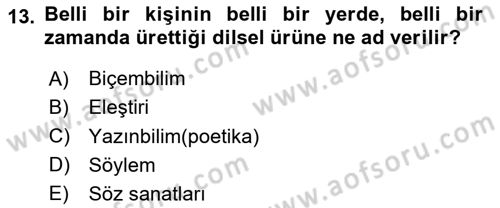 Eleştiri Kuramları Dersi 2024 - 2025 Yılı Yaz Okulu Sınav Soruları 13. Soru