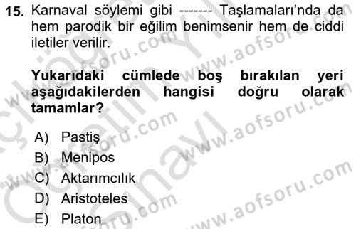Eleştiri Kuramları Dersi 2024 - 2025 Yılı Yaz Okulu Sınav Soruları 15. Soru