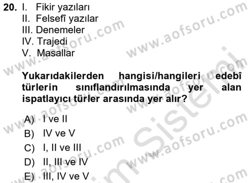 Eleştiri Kuramları Dersi 2024 - 2025 Yılı Yaz Okulu Sınav Soruları 20. Soru